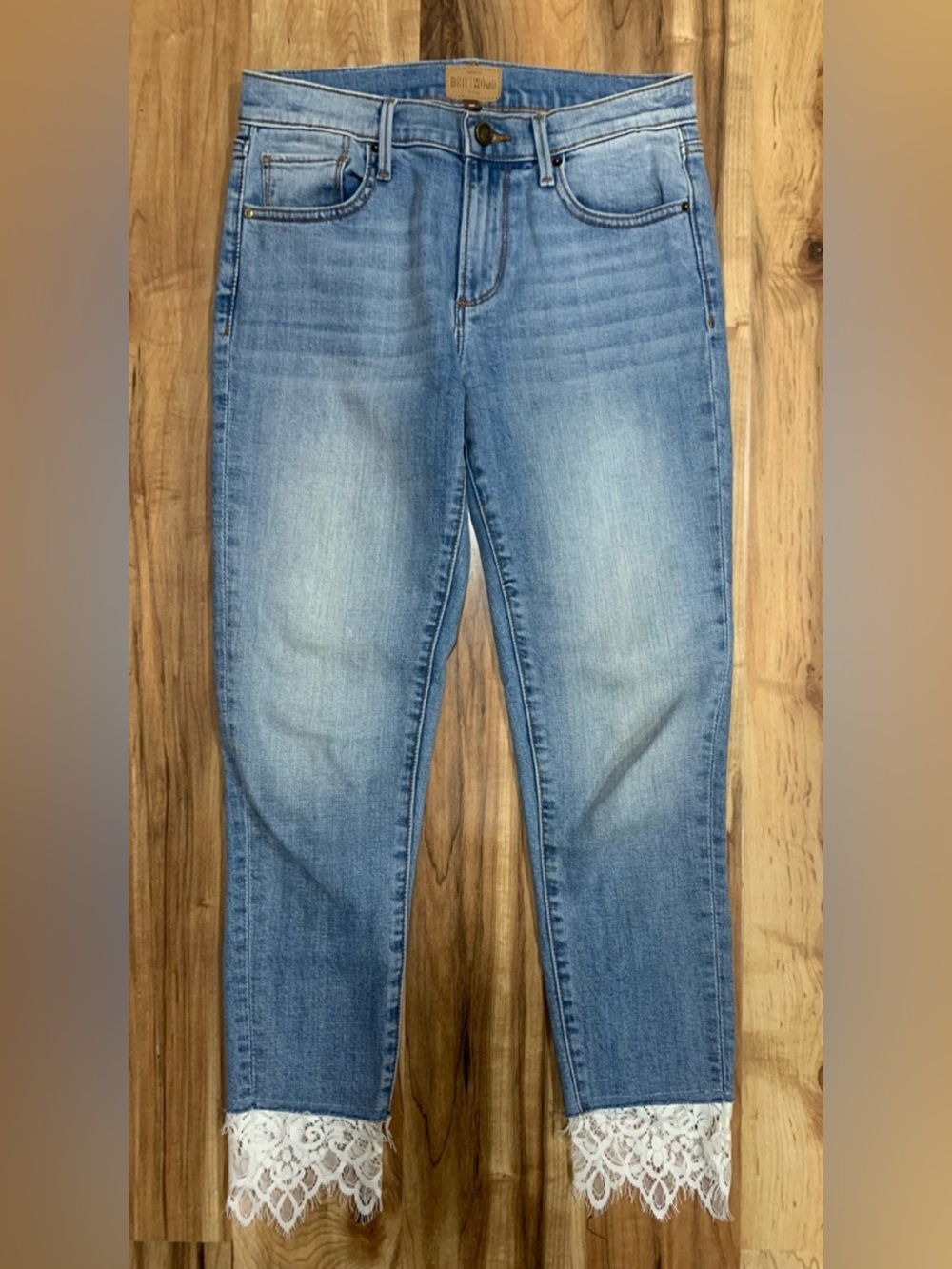 Driftwood Jackie Cut off  Lace Trim Denim Jeans Classic Fit Mid Rise Womens 25
